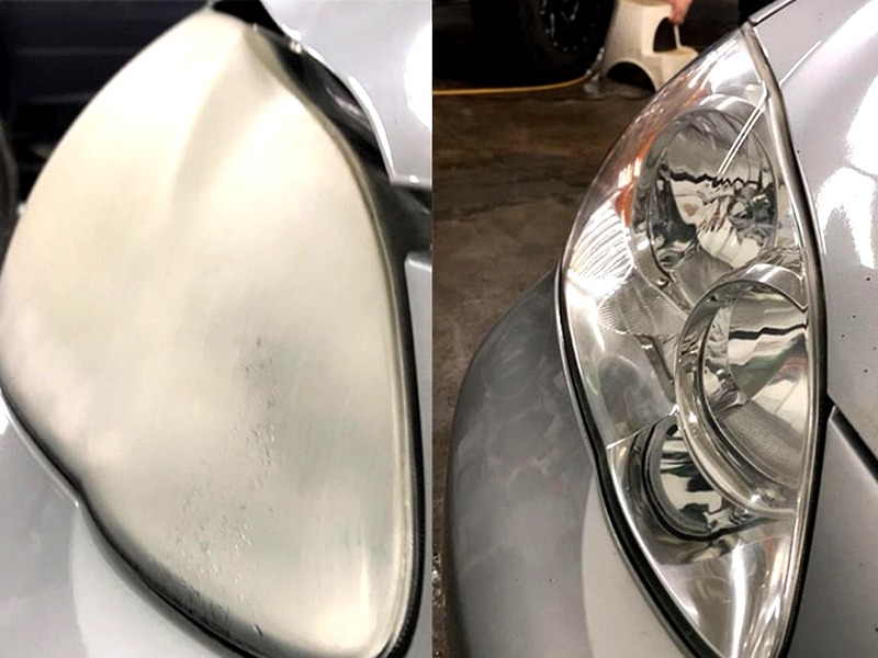 Coupe Headlight before and after restoration